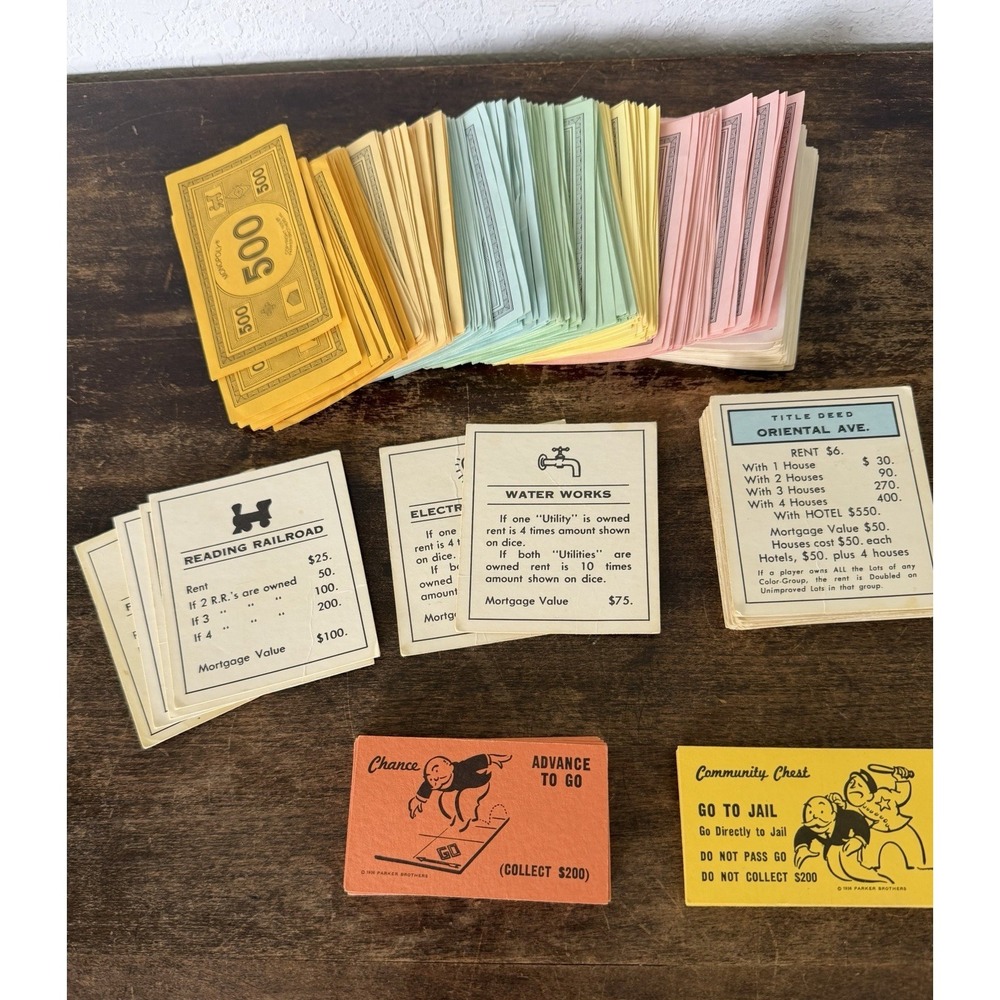 VTG Monopoly Replacement Money Lot Title Deeds Chance Community Chest Complete